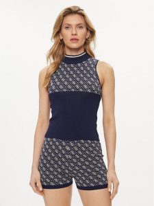Guess Sweter Lise W3YR26 Z37K0 Granatowy Regular Fit. Niebieskie bluzki Guess, s, z wiskozy, bez kołnierzyka. Za 179,99 zł.