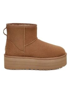 UGG Botki "W Classic Mini Platform" w kolorze jasnobrązowym ze skóry jagnięcej rozmiar: 40. Brązowe botki Ugg, bez wzorów, ze skóry, bez obcasa, na platformie, bez zapięcia. Za 522,14 zł.