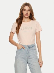 Guess T-Shirt V5RI16 J1314 Różowy Regular Fit. Czerwone t-shirty Guess, s, z aplikacjami, z bawełny, bez kołnierzyka, bez ramiączek. Za 99,99 zł.