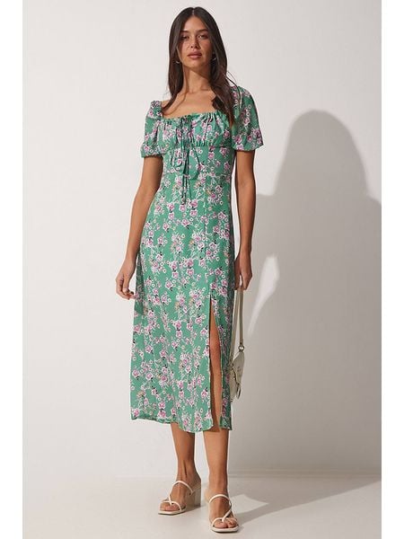 Happiness Istanbul Sukienka w kolorze zielonym rozmiar: 38. Zielone sukienki Happiness Istanbul, bez wzorów, bez kołnierzyka, bez ramiączek, midi. Za 87,40 zł.