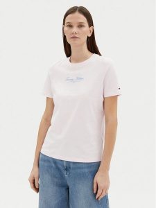Tommy Hilfiger T-Shirt WW0WW45428 Różowy Regular Fit. Czerwone t-shirty TOMMY HILFIGER, xxs, bez wzorów, z bawełny, bez kołnierzyka, bez ramiączek. Za 129,99 zł.