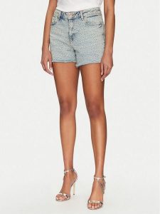 Guess Szorty jeansowe W5GD74 D5LQ2 Niebieski Regular Fit. Niebieskie szorty Guess, z aplikacjami, z bawełny. Za 319,99 zł.