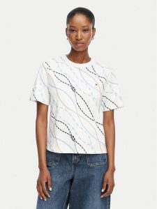 Tommy Hilfiger T-Shirt Interlock WW0WW49646 Biały Boxy Fit. Białe t-shirty TOMMY HILFIGER, l, bez wzorów, z bawełny, bez kołnierzyka, bez ramiączek. Za 249,99 zł.