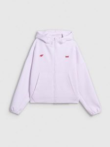 4F Bluza dresowa regular z kapturem damska - biała XS. Białe bluzy 4f, xs, bez wzorów, z dresówki, z kapturem. Za 199,99 zł.