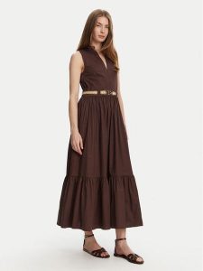 TWINSET Sukienka codzienna 251TT2101 Brązowy Regular Fit. Brązowe sukienki Twinset, na co dzień, bez wzorów, z bawełny, bez kołnierzyka, bez ramiączek, proste. Za 659,99 zł.