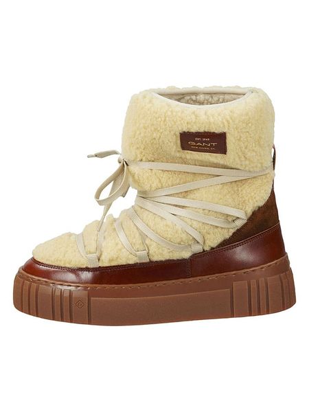 GANT Footwear Botki zimowe "Snowmont" w kolorze kremowo-brązowym rozmiar: 37. Brązowe botki GANT Footwear, na zimę, bez wzorów, z wełny, bez obcasa, bez zapięcia. Za 147,56 zł.