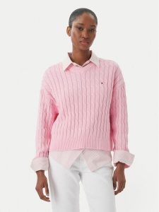 Tommy Hilfiger Sweter WW0WW48433 Różowy jasny Regular Fit. Czerwone swetry klasyczne TOMMY HILFIGER, s, z bawełny, bez kołnierzyka. Za 551,99 zł.