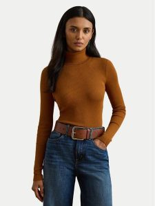 LAUREN RALPH LAUREN Golf 200643398074 Brązowy Slim Fit. Brązowe golfy Lauren Ralph Lauren, bez wzorów, z bawełny. Za 439,99 zł.