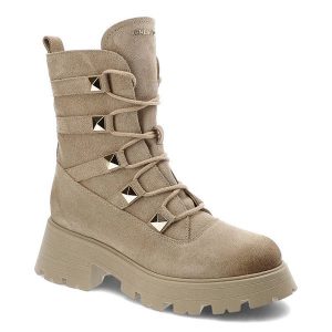 Beżowe Botki Chebello Modne Skórzane Buty Damskie. Brązowe botki CheBello, bez wzorów, bez obcasa, na obcasie, bez zapięcia. Za 419,00 zł.