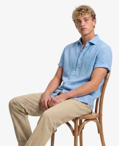 Superdry Koszula Riviera z krótkim rękawem, len – Sky Blue Chambray. Niebieskie koszule Superdry, l, bez wzorów, ze lnu, bez kołnierzyka, bez ramiączek. Za 289,20 zł.