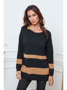 So Cachemire Sweter "Ellev" w kolorze czarno-jasnobrązowym rozmiar: M. Czarne swetry oversize So Cachemire, m, bez wzorów, z kaszmiru, bez ramiączek. Za 210,45 zł.