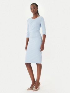 Rinascimento Sukienka koktajlowa CFC0127699003 Błękitny Slim Fit. Niebieskie sukienki Rinascimento, m, bez wzorów, z syntetyku, wizytowe, bez kołnierzyka, bez ramiączek. Za 609,99 zł.