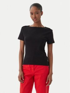 Tommy Hilfiger T-Shirt WW0WW49250 Czarny Slim Fit. Czarne t-shirty TOMMY HILFIGER, l, bez wzorów, z bawełny, bez kołnierzyka, bez ramiączek. Za 289,99 zł.