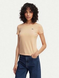 Lacoste T-Shirt TF5289 Pomarańczowy jasny Slim Fit. Brązowe t-shirty Lacoste, bez wzorów, z bawełny, bez kołnierzyka, bez ramiączek. Za 206,99 zł.