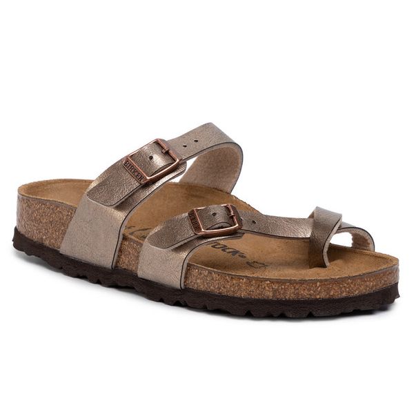 Japonki Birkenstock. Żółte klapki Birkenstock, bez wzorów, bez obcasa. Za 339,99 zł.