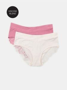 Figi hipster z wysokim stanem z wiskozy 2 pack - wielobarwny. Figi Sinsay, bez wzorów, z wiskozy. Za 19,99 zł.