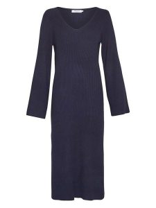 MOSS COPENHAGEN Sukienka "Hedvika Hasle" w kolorze granatowym rozmiar: M/L. Niebieskie sukienki Moss Copenhagen, na imprezę, l, bez wzorów, prążkowane, bez kołnierzyka, bez ramiączek, midi. Za 105,38 zł.