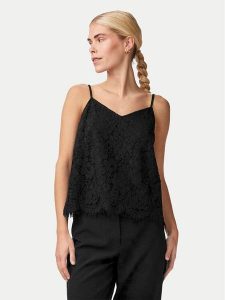 YAS Top Perla 26032812 Czarny Regular Fit. Czarne topy YAS, xs, bez wzorów, z syntetyku, bez kołnierzyka, bez ramiączek. Za 189,99 zł.