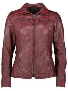 HIS Skórzana kurtka w kolorze bordowym rozmiar: 36. Czerwone kurtki HIS, bez wzorów, ze skóry, bez kaptura. Za 478,99 zł.