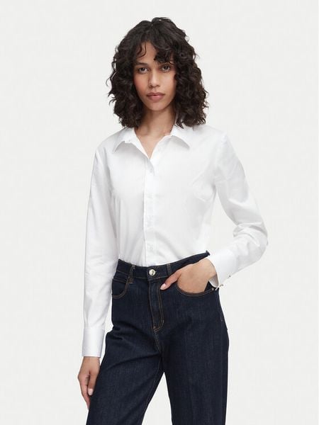 Guess Koszula W6YH10 W2752 Biały Slim Fit. Białe koszule Guess, l, z aplikacjami, z bawełny, bez kołnierzyka, bez ramiączek. Za 344,99 zł.