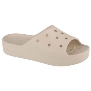 Klapki Crocs Classic Platform Slide 208180-2Y2 beżowy. Brązowe klapki bez wzorów, bez obcasa. Za 294,61 zł.