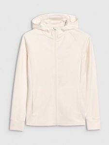 4F Bluza treningowa regular szybkoschnąca damska - biała XL. Białe bluzy 4f, xl, bez wzorów, z dzianiny, z kapturem. W wyprzedaży za 169,99 zł.