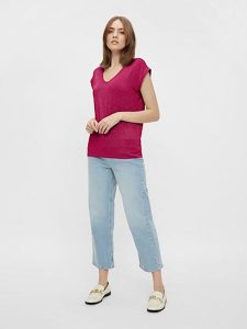 Pieces Koszulka w kolorze fioletowym rozmiar: XS. Różowe bluzki Pieces, s, bez wzorów, z wiskozy, klasyczne, bez kołnierzyka, bez ramiączek. Za 32,90 zł.