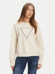 Guess Bluza W5YQ04 KC8I0 Beżowy Regular Fit. Brązowe bluzy Guess, l, z aplikacjami, z bawełny, bez kaptura. Za 299,99 zł.