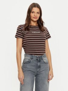 Guess Jeans T-Shirt W4BI53 KCIE1 Brązowy Regular Fit. Brązowe t-shirty Guess Jeans, s, z aplikacjami, z bawełny, bez kołnierzyka, bez ramiączek. Za 139,99 zł.
