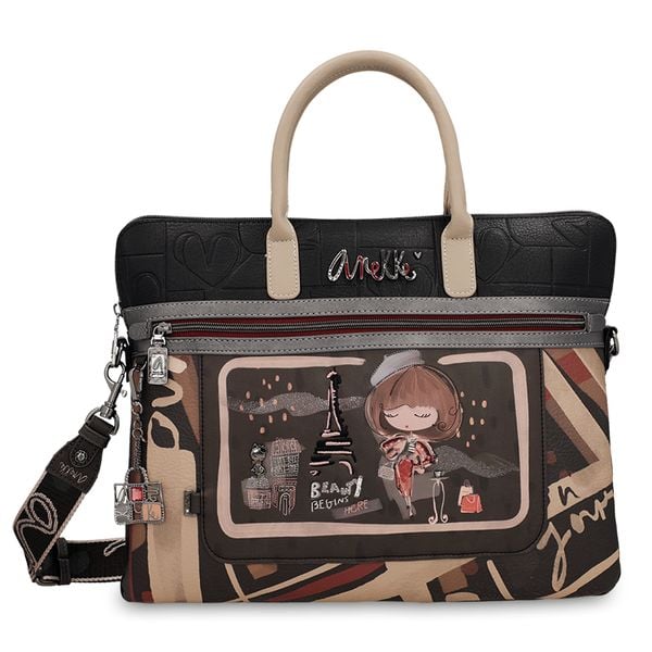 Brązowa Aktówka Damska Anekke Mademoiselle. Brązowe aktówki Anekke, bez wzorów, na ramię, z nadrukiem, bez dodatków. Za 469,00 zł.