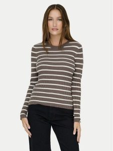 ONLY Sweter Louisa 15344579 Brązowy Slim Fit. Brązowe swetry klasyczne ONLY, m, z syntetyku, bez kołnierzyka. Za 119,99 zł.
