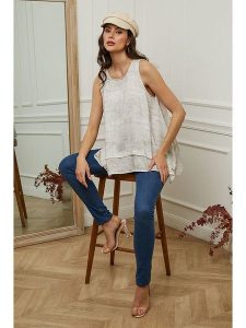 Plume Top "Mylene" w kolorze beżowym rozmiar: M. Brązowe topy Plume, m, bez wzorów, z asymetrycznym kołnierzem, bez ramiączek. Za 131,74 zł.