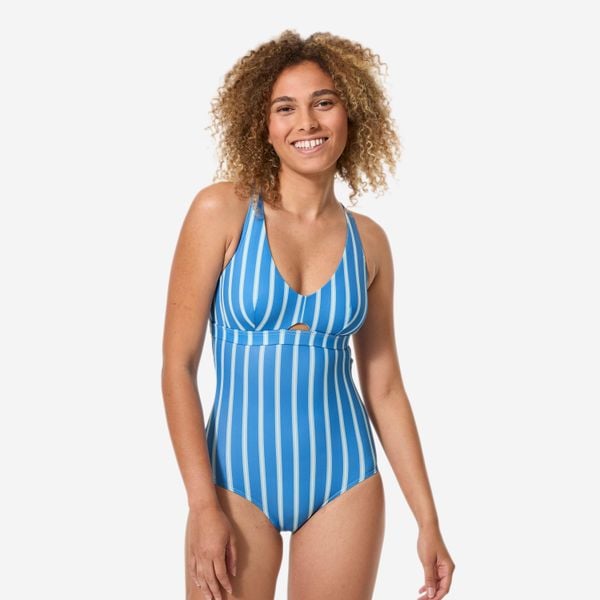 Kostium kąpielowy jednoczęściowy surfingowy damski Decathlon Agatha Capri. Niebieskie stroje jednoczęściowe DECATHLON, bez wzorów, z elastanu. Za 99,99 zł.