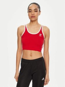 Adidas Top adicolor 3-Stripes JD4615 Czerwony Slim Fit. Czerwone topy ADIDAS, xl, bez wzorów, z bawełny, bez kołnierzyka, bez ramiączek. Za 109,99 zł.