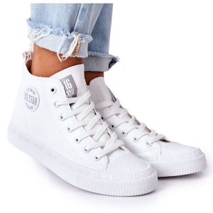 Damskie Wysokie Trampki Big Star GG274016 Białe. Białe trampki bez wzorów, z materiału, bez zapięcia. Za 207,90 zł.