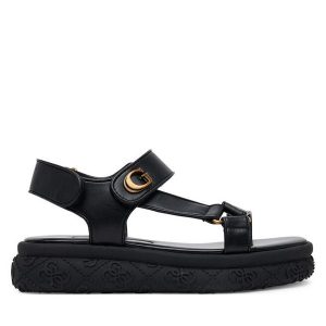 Sandały Guess. Czarne sandały Guess, z aplikacjami, bez obcasa, na płaskiej podeszwie, bez zapięcia. Za 379,99 zł.