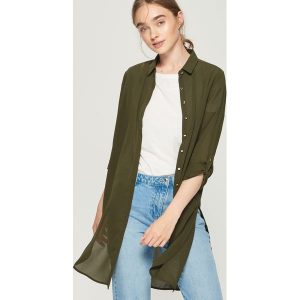 Długa koszula - Khaki. Koszule marki Sinsay. W wyprzedaży za 39,99 zł.