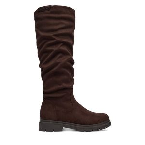 Kozaki Go Soft. Brązowe kozaki Go Soft, bez wzorów, bez obcasa, na płaskiej podeszwie, bez zapięcia. Za 249,99 zł.