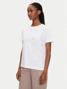 Guess T-Shirt V5GI16 I3Z14 Biały Regular Fit. Białe t-shirty Guess, s, z aplikacjami, z bawełny, bez kołnierzyka, bez ramiączek. Za 169,99 zł.