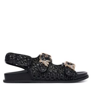 Sandały Patrizia Pepe. Czarne sandały Patrizia Pepe, bez wzorów, bez obcasa, na płaskiej podeszwie, bez zapięcia. Za 579,99 zł.