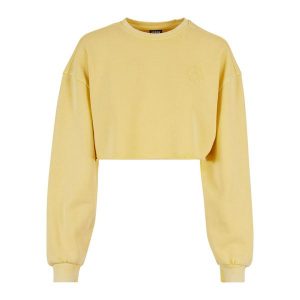 Bluza crop haftowane z kwiatami duże rozmiary dla kobiet Urban Classics. Żółte bluzy Urban Classics, bez wzorów, bez kaptura. Za 237,00 zł.