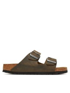 Birkenstock Klapki Arizona Sfb 1019377 Khaki. Brązowe klapki Birkenstock, bez wzorów, ze skóry, bez obcasa. Za 479,99 zł.