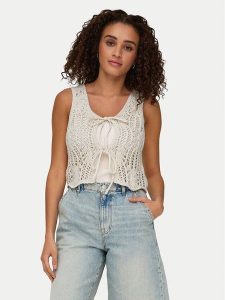ONLY Top Lizzy 15343882 Beżowy Regular Fit. Brązowe topy ONLY, s, bez wzorów, z syntetyku, bez kołnierzyka, bez ramiączek. Za 79,99 zł.