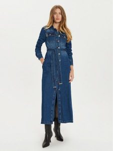 Babylon Sukienka jeansowa EBJ008 Niebieski Regular Fit. Niebieskie sukienki Babylon, bez wzorów, z bawełny, bez kołnierzyka, bez ramiączek. Za 669,99 zł.