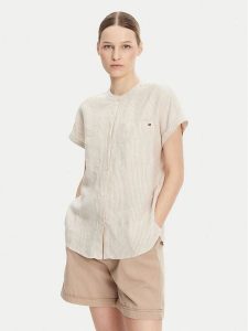 Tommy Hilfiger Koszula WW0WW44715 Beżowy Regular Fit. Brązowe koszule TOMMY HILFIGER, bez wzorów, ze lnu, bez kołnierzyka, bez ramiączek. Za 259,99 zł.