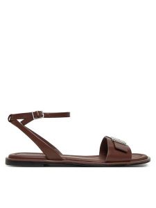 Calvin Klein Sandały Flat Sandal W/Ck Hw - Lth HW0HW02367 Brązowy. Brązowe sandały Calvin Klein, bez wzorów, ze skóry, bez obcasa, na płaskiej podeszwie, bez zapięcia. Za 279,99 zł.