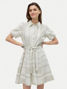 Vero Moda Sukienka koszulowa Dicthe 10303728 Beżowy Regular Fit. Brązowe kombinezony Vero Moda, l, bez wzorów, z bawełny, bez kołnierzyka, bez ramiączek. Za 129,99 zł.
