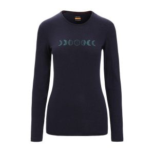 Koszulka termoaktywna damska icebreaker 200 Oasis Crewe Moon Phase. Niebieskie koszule nocne Icebreaker, bez wzorów, bez ramiączek. Za 319,99 zł.
