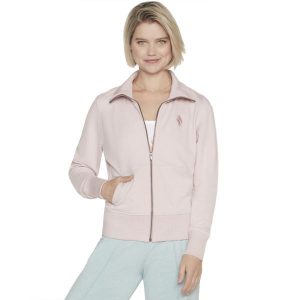 Bluza dresowa sportowa damska The Hoodless Hoodie Diamond Jacket. Czerwone bluzy Skechers, s, bez wzorów, z bawełny, bez kaptura. Za 199,99 zł.