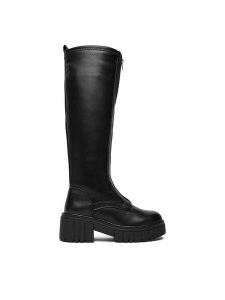DeeZee Kozaki 13130-8 Czarny. Czarne kozaki DeeZee, bez wzorów, z materiału, bez obcasa, na słupku, bez zapięcia. Za 229,99 zł.